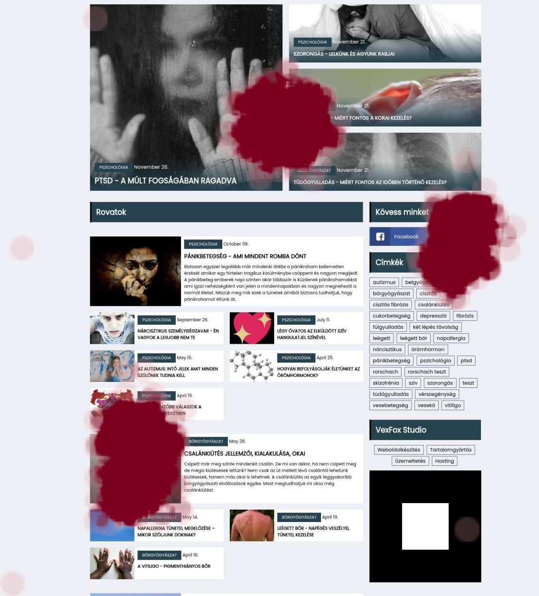 Heatmap click tracking example – webegeszseg.hu homepage